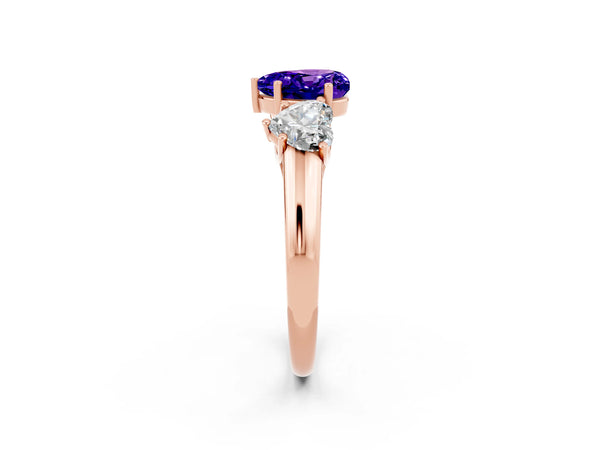 Rose gold Three-Stone Heart Cut Tanzanite Engagement Ring with Prong Setting