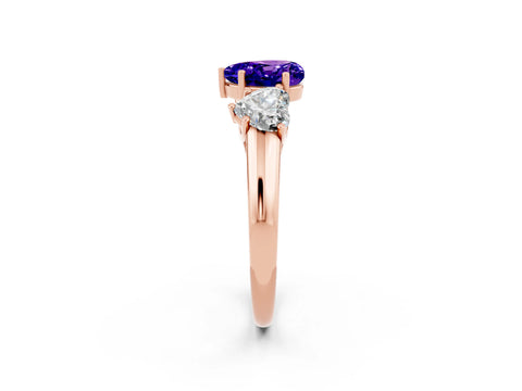 Rose gold Three-Stone Heart Cut Tanzanite Engagement Ring with Prong Setting_2