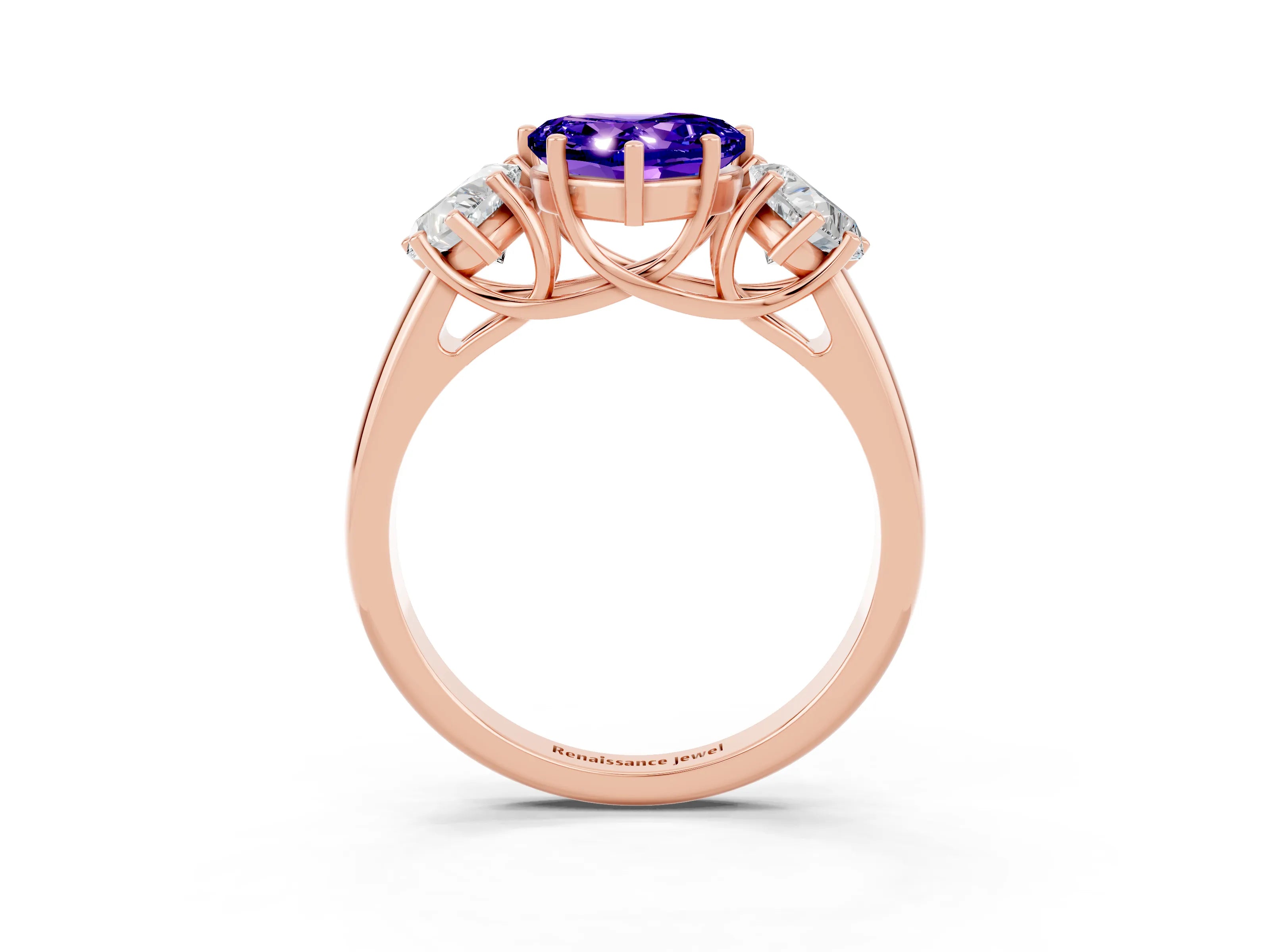 Rose gold Three-Stone Heart Cut Tanzanite Engagement Ring with Prong Setting_3