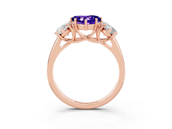 Rose gold Three-Stone Heart Cut Tanzanite Engagement Ring with Prong Setting