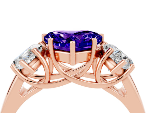 Rose gold Three-Stone Heart Cut Tanzanite Engagement Ring with Prong Setting_4