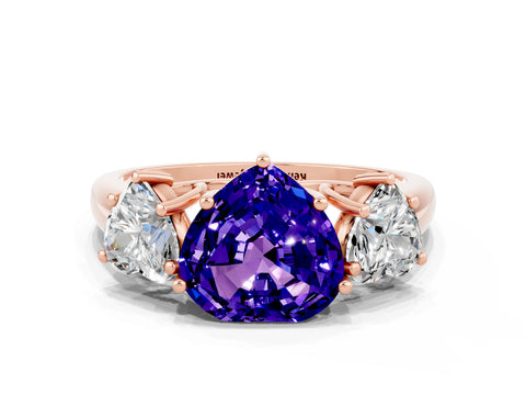 Rose gold Three-Stone Heart Cut Tanzanite Engagement Ring with Prong Setting