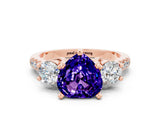 Rose gold Three-Stone Heart Cut Tanzanite Pavé Band with Four-Prong Setting