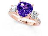 Rose gold Three-Stone Heart Cut Tanzanite Pavé Band with Four-Prong Setting_1