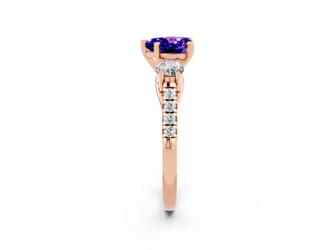 Rose gold Three-Stone Heart Cut Tanzanite Pavé Band with Four-Prong Setting_2