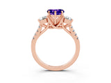Rose gold Three-Stone Heart Cut Tanzanite Pavé Band with Four-Prong Setting_3