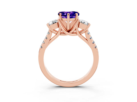 Rose gold Three-Stone Heart Cut Tanzanite Pavé Band with Four-Prong Setting_3