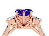 Rose gold Three-Stone Heart Cut Tanzanite Pavé Band with Four-Prong Setting_4