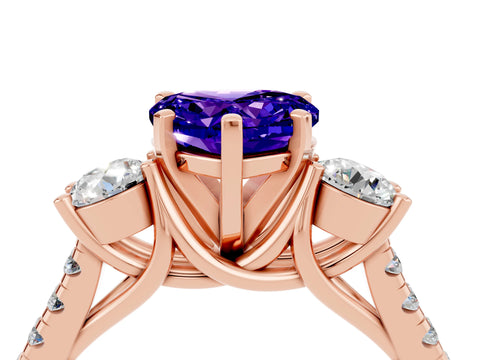 Rose gold Three-Stone Heart Cut Tanzanite Pavé Band with Four-Prong Setting_4