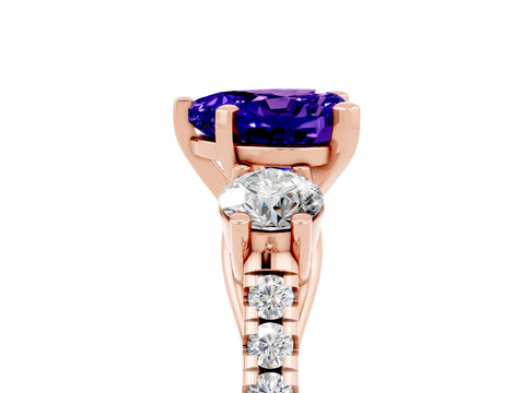 Rose gold Three-Stone Heart Cut Tanzanite Pavé Band with Four-Prong Setting_5