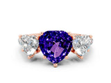 Rose gold Three-Stone Heart Cut Tanzanite Ring with Pavé Band and Prong Setting_12