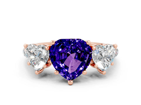 Rose gold Three-Stone Heart Cut Tanzanite Ring with Pavé Band and Prong Setting_12