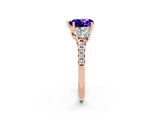 Rose gold Three-Stone Heart Cut Tanzanite Ring with Pavé Band and Prong Setting_14