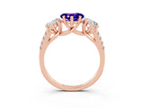 Rose gold Three-Stone Heart Cut Tanzanite Ring with Pavé Band and Prong Setting_15