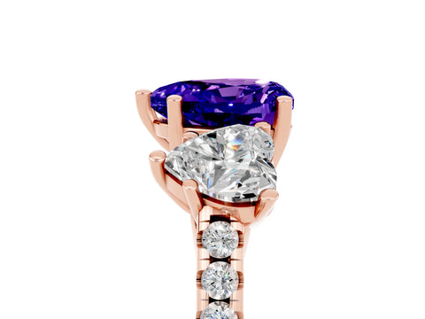 Rose gold Three-Stone Heart Cut Tanzanite Ring with Pavé Band and Prong Setting_17