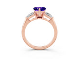 Rose gold Three-Stone Heart Cut Tanzanite Ring with Pear Side Stones and Four-Prong Setting_3