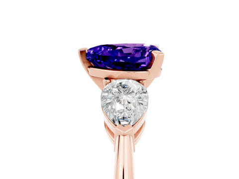 Rose gold Three-Stone Heart Cut Tanzanite Ring with Pear Side Stones and Four-Prong Setting_5