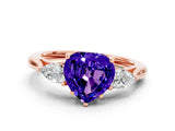 Rose gold Three-Stone Heart Cut Tanzanite Ring with Pear  Side Stones in Four-Prong Setting_12