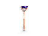Rose gold Three-Stone Heart Cut Tanzanite Ring with Pear  Side Stones in Four-Prong Setting_14