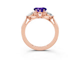 Rose gold Three-Stone Heart Cut Tanzanite Ring with Pear  Side Stones in Four-Prong Setting_15