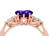 Rose gold Three-Stone Heart Cut Tanzanite Ring with Pear  Side Stones in Four-Prong Setting_16