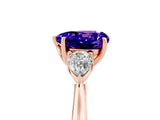 Rose gold Three-Stone Heart Cut Tanzanite Ring with Pear  Side Stones in Four-Prong Setting_17