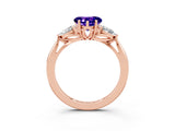 Rose gold Three-Stone Heart Cut Tanzanite Ring with Pear  Side Stones in Four-Prong Setting_39