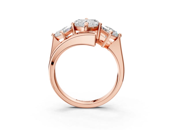 Rose gold Three-Stone Heart Cut Tension Band Ring with Four-Prong Setting