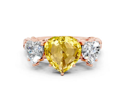Rose gold Three-Stone Heart Cut Yellow Sapphire Braided Band Ring with Four-Prong Setting_36
