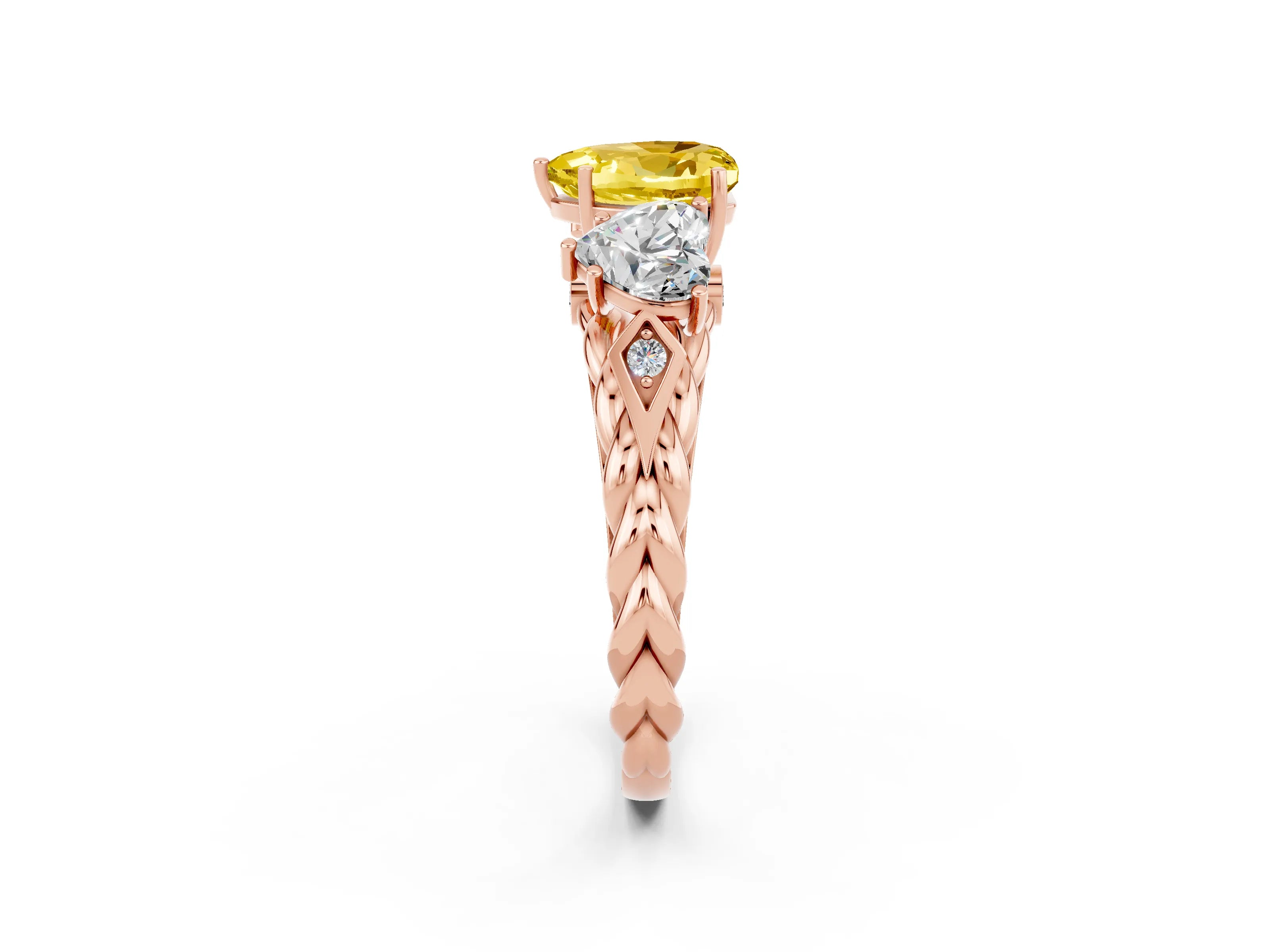 Rose gold Three-Stone Heart Cut Yellow Sapphire Braided Band Ring with Four-Prong Setting_38