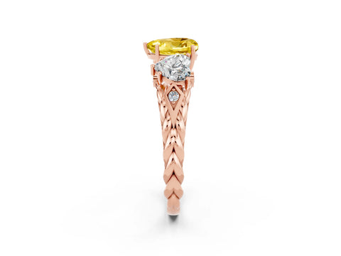 Rose gold Three-Stone Heart Cut Yellow Sapphire Braided Band Ring with Four-Prong Setting_38