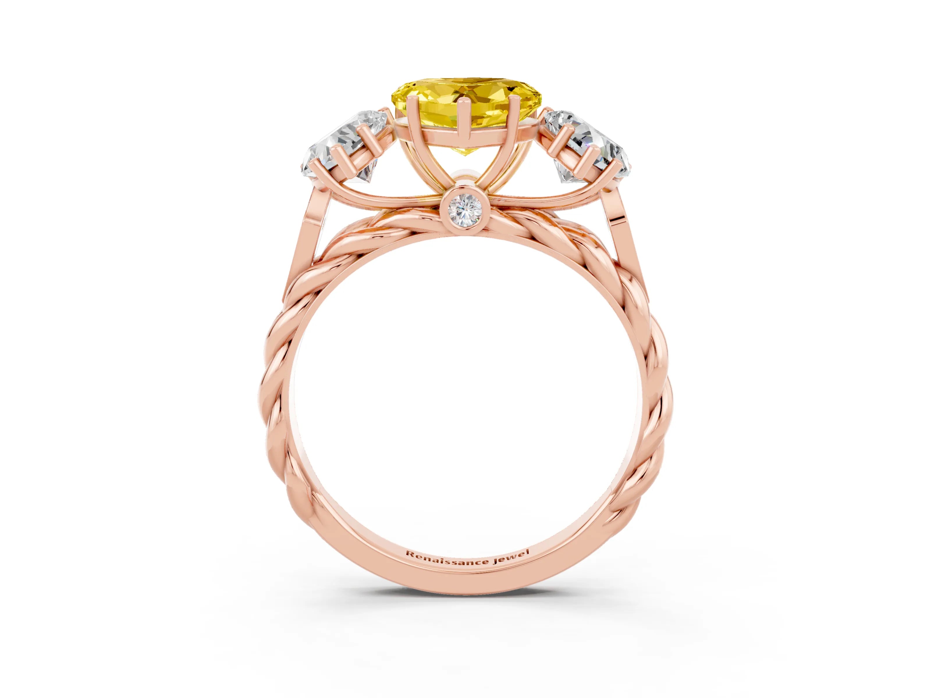 Rose gold Three-Stone Heart Cut Yellow Sapphire Braided Band Ring with Four-Prong Setting_39