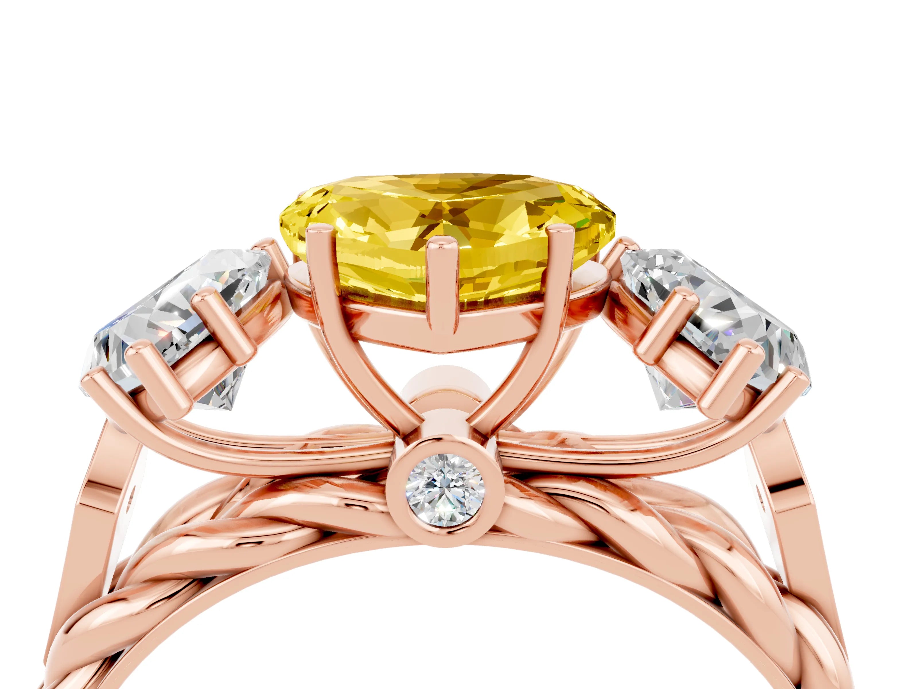 Rose gold Three-Stone Heart Cut Yellow Sapphire Braided Band Ring with Four-Prong Setting_40