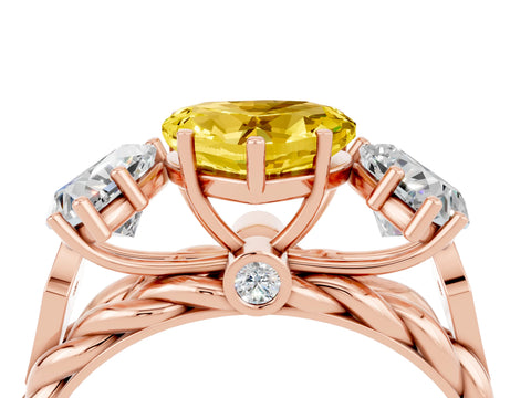 Rose gold Three-Stone Heart Cut Yellow Sapphire Braided Band Ring with Four-Prong Setting_40