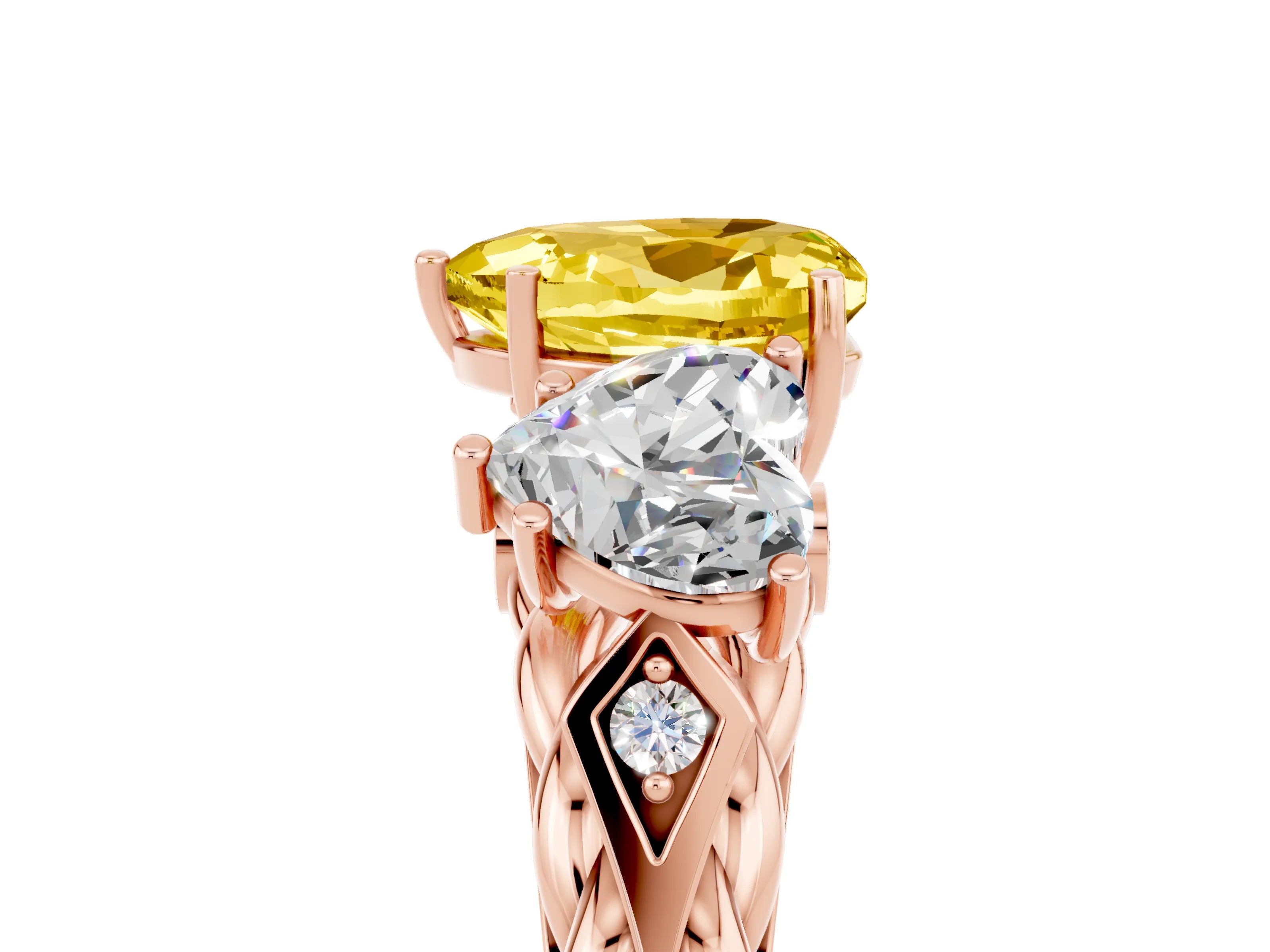 Rose gold Three-Stone Heart Cut Yellow Sapphire Braided Band Ring with Four-Prong Setting_41