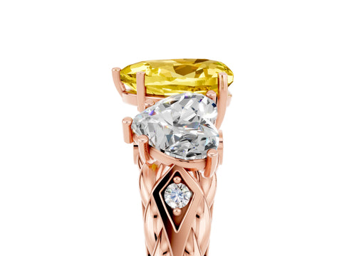 Rose gold Three-Stone Heart Cut Yellow Sapphire Braided Band Ring with Four-Prong Setting_41