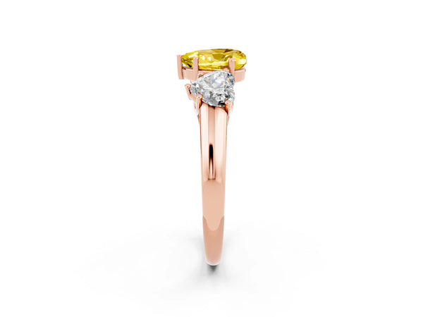 Rose gold Three-Stone Heart Cut Yellow Sapphire Engagement Ring with Prong Setting