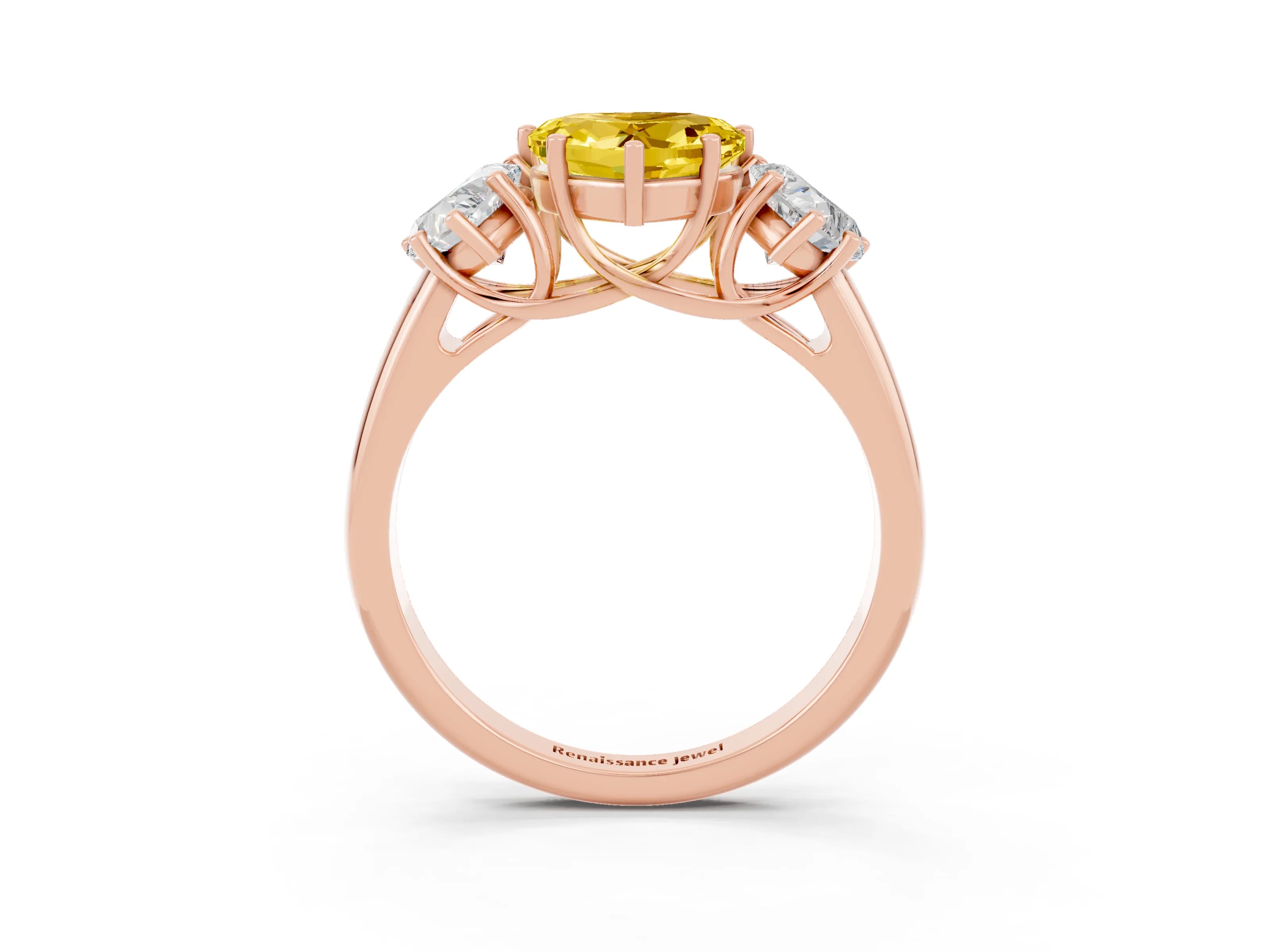 Rose gold Three-Stone Heart Cut Yellow Sapphire Engagement Ring with Prong Setting_3