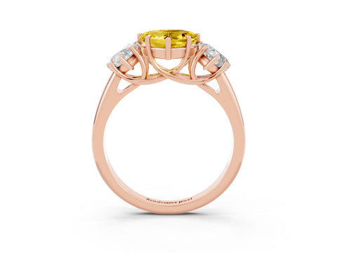 Rose gold Three-Stone Heart Cut Yellow Sapphire Engagement Ring with Prong Setting_3