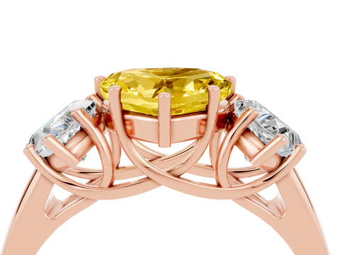Rose gold Three-Stone Heart Cut Yellow Sapphire Engagement Ring with Prong Setting_4