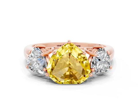 Rose gold Three-Stone Heart Cut Yellow Sapphire Engagement Ring with Prong Setting