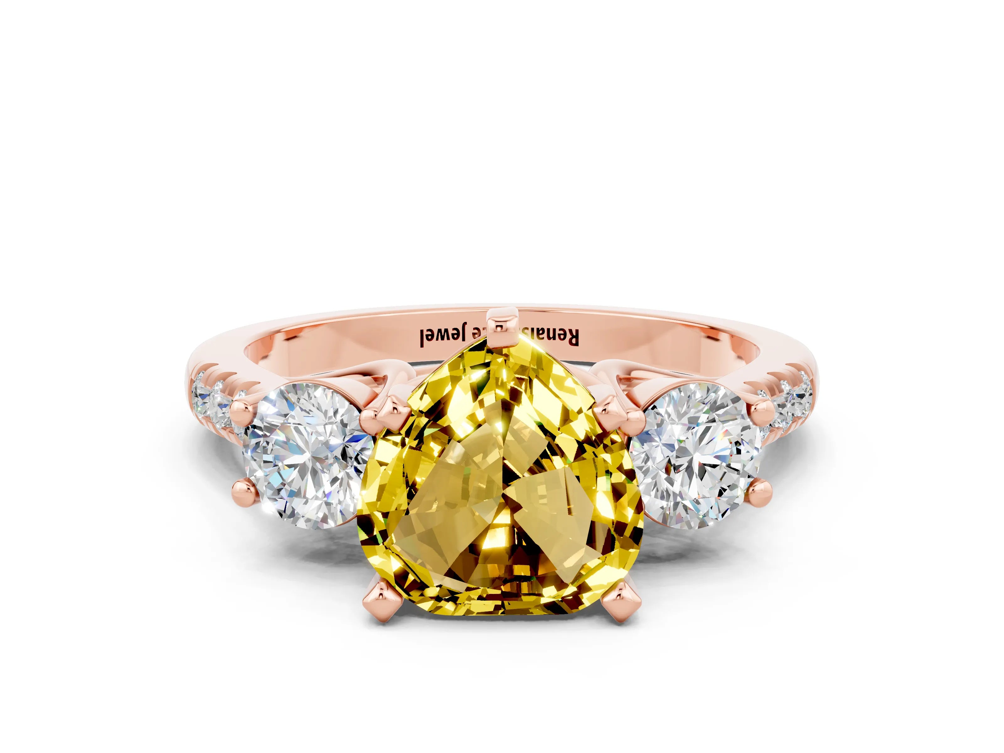 Rose gold Three-Stone Heart Cut Yellow Sapphire Pavé Band with Four-Prong Setting_24