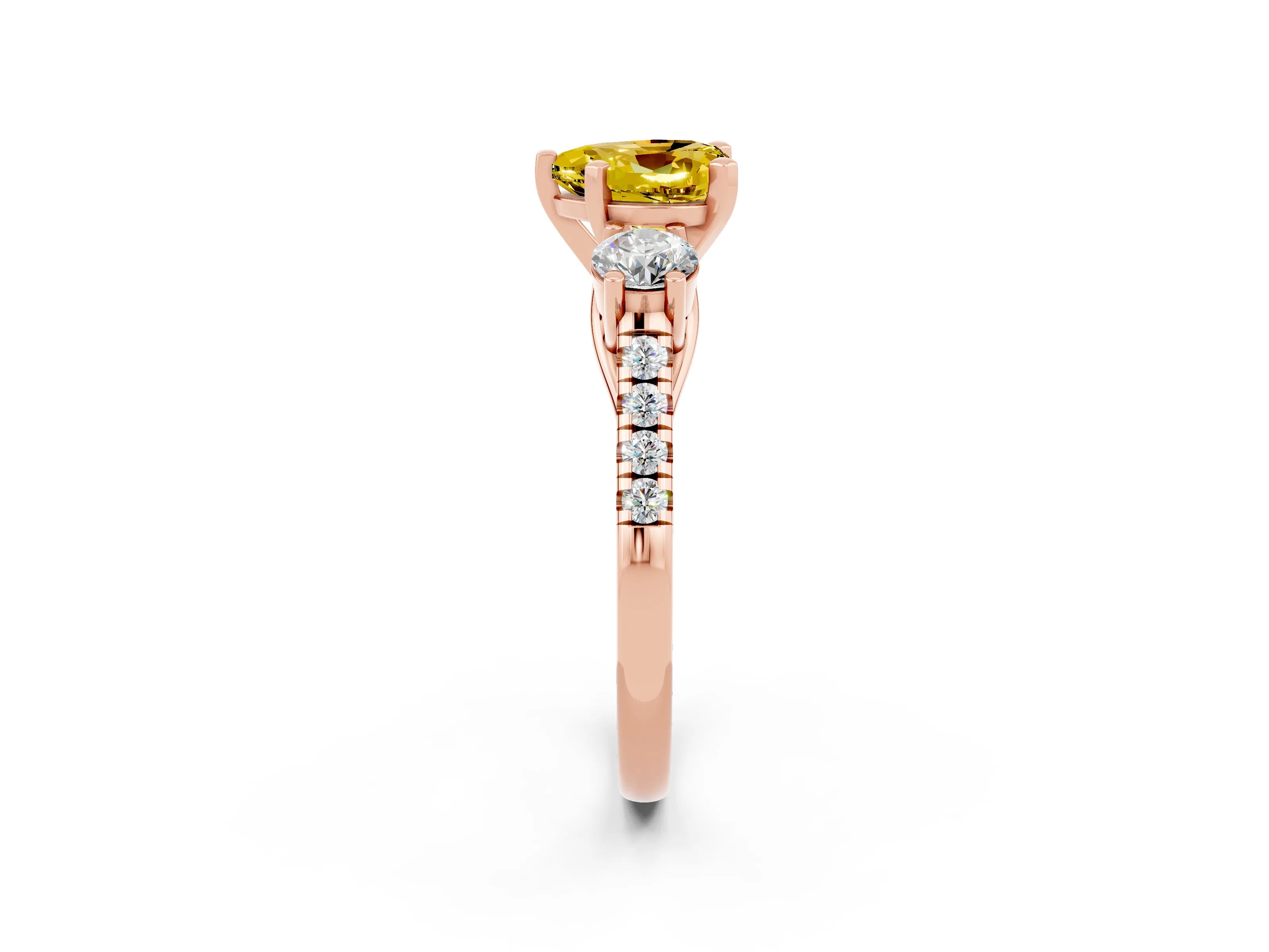 Rose gold Three-Stone Heart Cut Yellow Sapphire Pavé Band with Four-Prong Setting_26