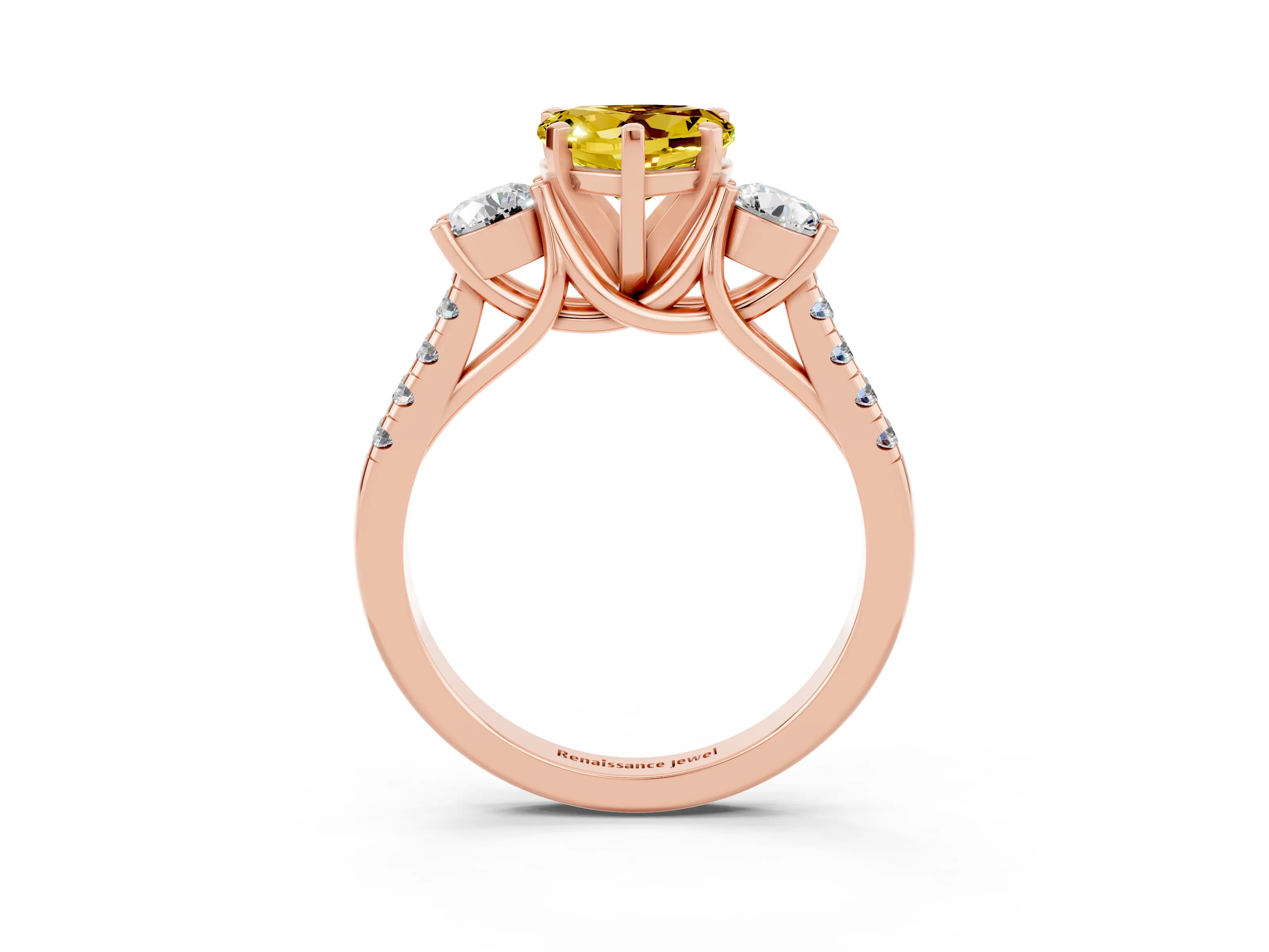 Rose gold Three-Stone Heart Cut Yellow Sapphire Pavé Band with Four-Prong Setting_27