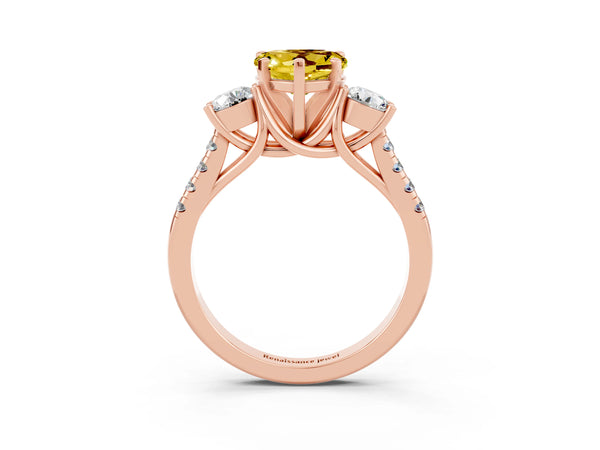 Rose gold Three-Stone Heart Cut Yellow Sapphire Pavé Band with Four-Prong Setting
