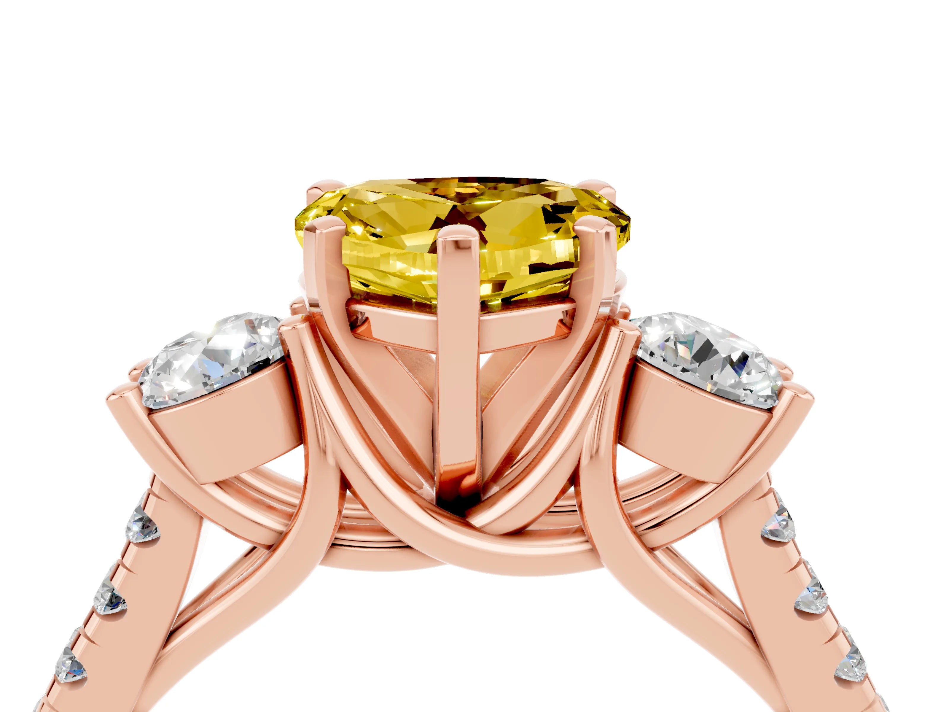 Rose gold Three-Stone Heart Cut Yellow Sapphire Pavé Band with Four-Prong Setting_28