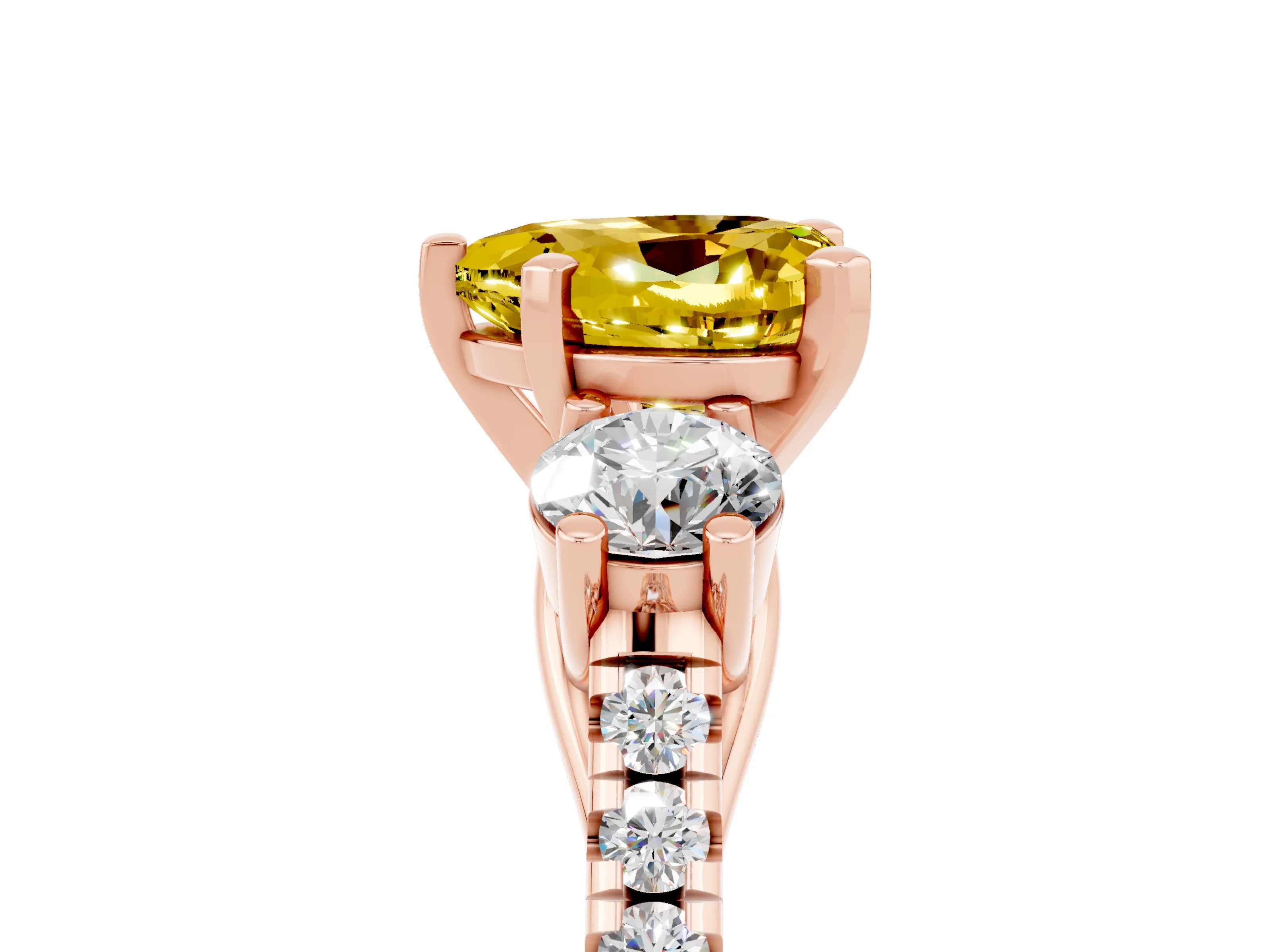 Rose gold Three-Stone Heart Cut Yellow Sapphire Pavé Band with Four-Prong Setting_29