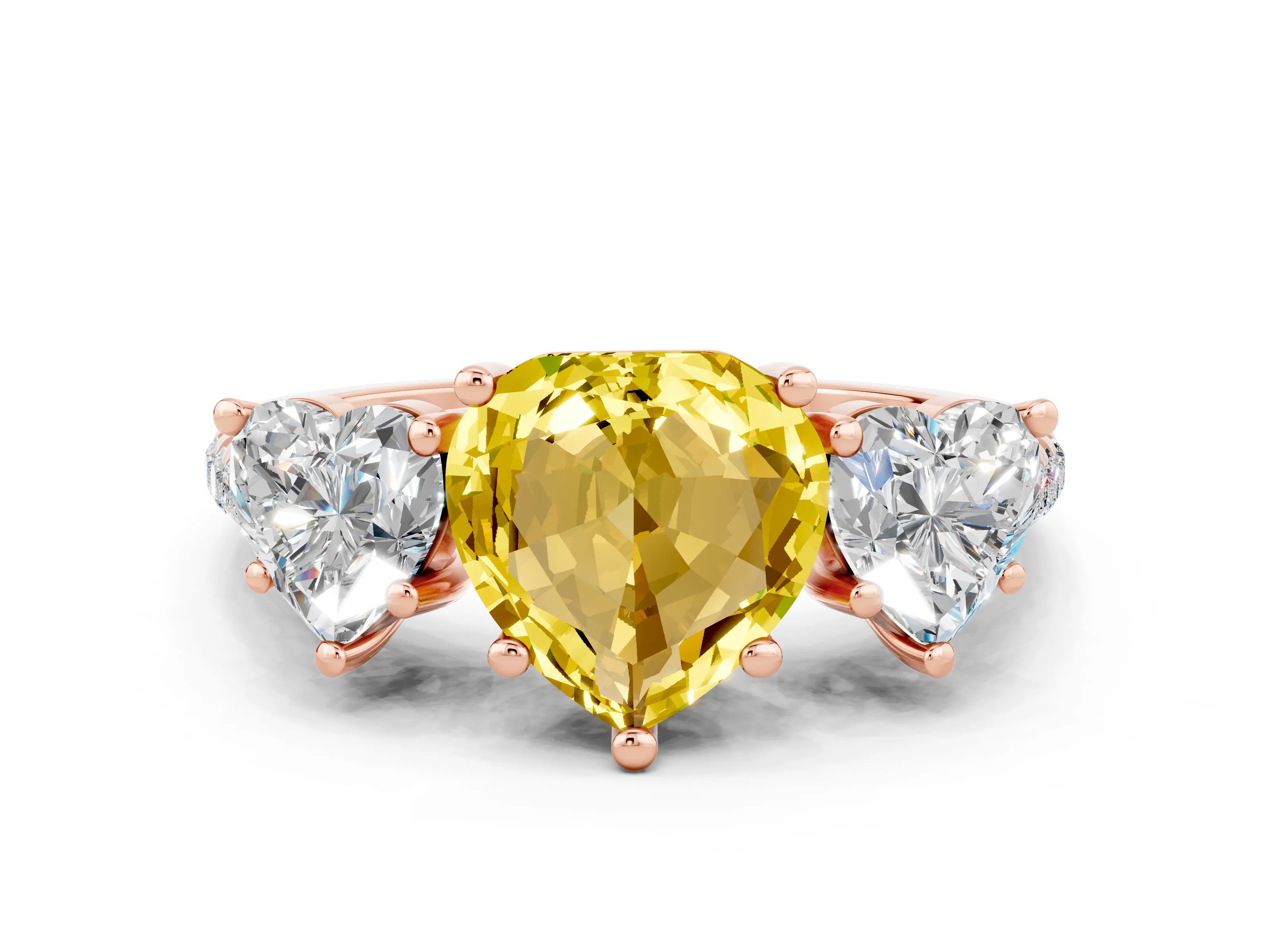 Rose gold Three-Stone Heart Cut Yellow Sapphire Ring with Pavé Band and Prong Setting_36