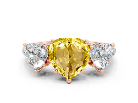 Rose gold Three-Stone Heart Cut Yellow Sapphire Ring with Pavé Band and Prong Setting_36