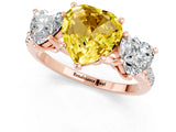 Rose gold Three-Stone Heart Cut Yellow Sapphire Ring with Pavé Band and Prong Setting_37
